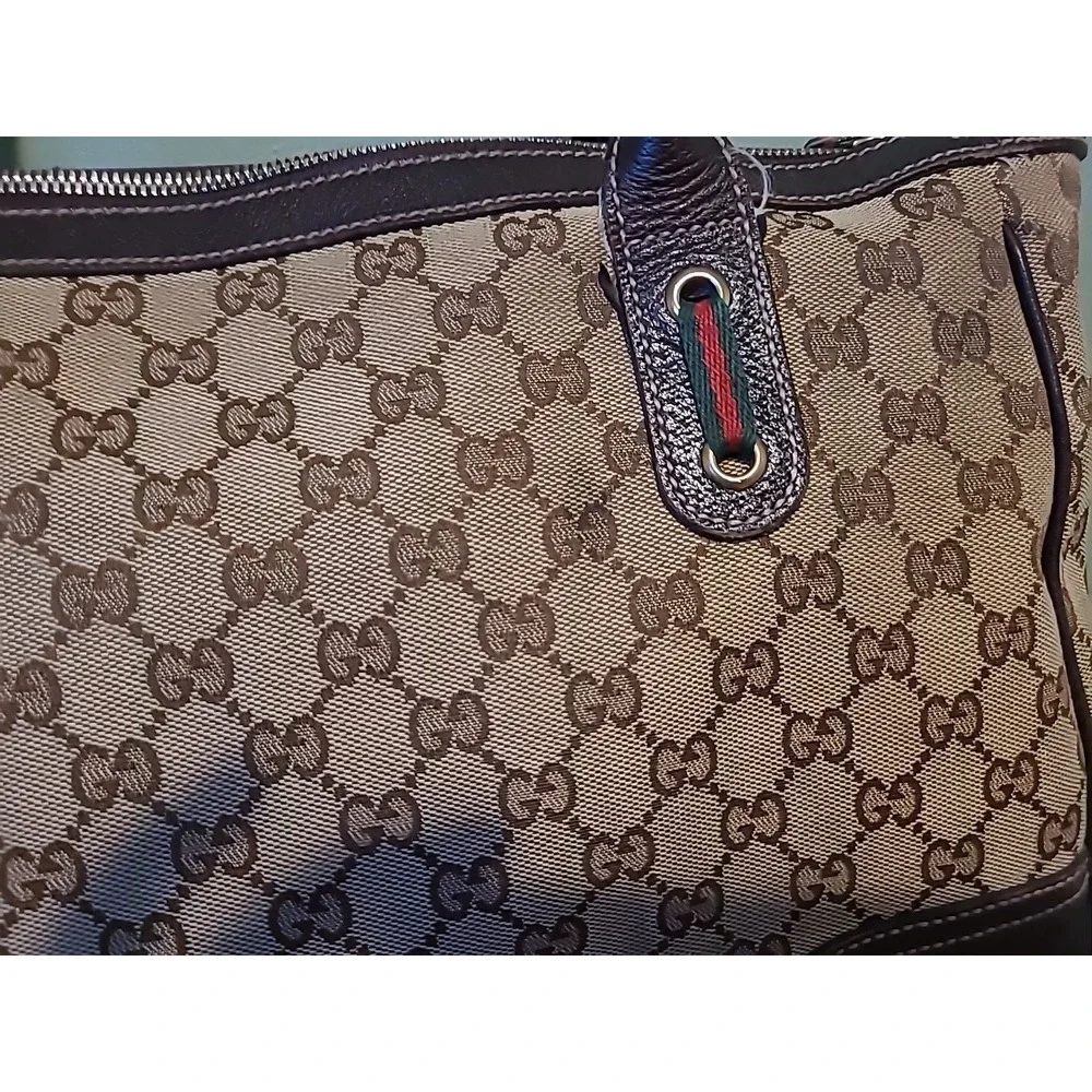 GUCCI Princy Sherry‎ GG Canvas Leather Shoulder Tote Bag Brown Authentic Vintage